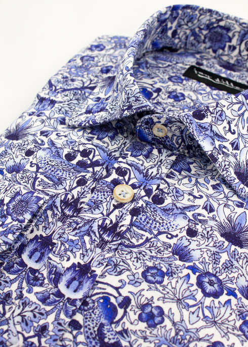 Flora and Fauna Cotton-Linen Shirt - Blue